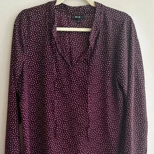 B Collection by Bobeau Purple and White Polka Dot Blouse, Size Medium